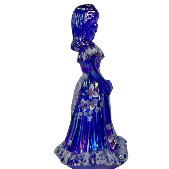 Fenton Bridesmaid Cobalt Blue Iridescent Glass Figurine Floral Artist Signed VTG - Picture 10 of 14